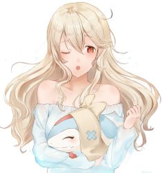 Rule 34 | 1girl, bare shoulders, corrin (female) (fire emblem), corrin (fire emblem), fire emblem, fire emblem fates, highres, holding, jewelry, lilith (fire emblem), long hair, long sleeves, niko (aiai03012), nintendo, one eye closed, open mouth, red eyes, ring, simple background, white background, white hair