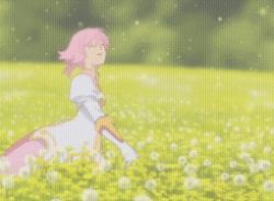 Rule 34 | 00s, 1girl, animated, animated gif, blurry, bob cut, depth of field, estellise sidos heurassein, field, flower, flower field, green eyes, lowres, outdoors, pink hair, short hair, solo, tagme, tales of (series), tales of vesperia