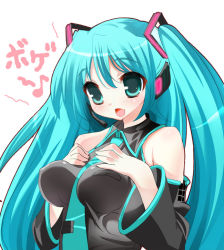 Rule 34 | 1girl, breast suppress, breasts, green hair, hatsune miku, large breasts, long hair, necktie, revision, solo, twintails, vocaloid, youta