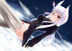 Rule 34 | 1girl, animal ears, antennae, cloud, flying, glasses, head wings, heidimarie w. schnaufer, highres, lips, mitsukii, panties, red eyes, sky, smile, solo, star (sky), starry sky, strike witches, striker unit, underwear, white hair, white panties, wings, world witches series