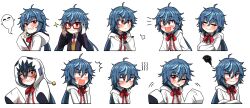 Rule 34 | 1girl, absurdres, blue hair, ddolbang, glasses, highres, hood, hoodie, idol corp, necktie, open mouth, red hair, smile, smug, solo, transparent background, virtual youtuber, yuko yurei