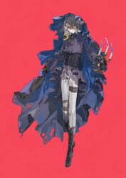 Rule 34 | 1boy, absurdres, androgynous, ascot, black ascot, black corset, black footwear, black gloves, blonde hair, blue fire, blue veil, boots, candelabra, candle, candlestand, commentary, corset, fire, flower-shaped hair, frilled shirt, frilled sleeves, frills, full body, gloves, grey hair, hair between eyes, hair bun, half gloves, highres, holding, holding candle, long sleeves, looking at viewer, male focus, medium hair, multicolored hair, original, pants, parted lips, puffy long sleeves, puffy sleeves, purple shirt, red background, shirt, simple background, single hair bun, solo, streaked hair, symbol-only commentary, thigh strap, torn clothes, torn veil, veil, white pants, yellow eyes, yumu1059
