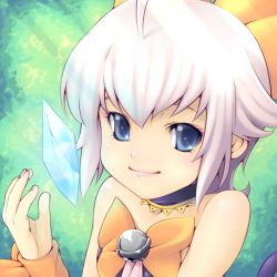 Rule 34 | 1girl, bad id, bad pixiv id, bare shoulders, bell, blue eyes, choker, crystal, final fantasy, final fantasy crystal chronicles, final fantasy crystal chronicles: echoes of time, lowres, pink hair, sherlotta, smile, solo, yagitori
