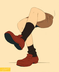 Rule 34 | 1boy, artist name, flat color, head out of frame, male focus, noeyebrow (mauve), original, shoes, shorts, simple background, socks, solo