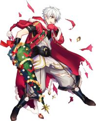 Rule 34 | 1boy, cape, christmas, christmas tree, fire emblem, fire emblem awakening, fire emblem heroes, fujiwara ryo (game artist), full body, gloves, highres, hood, male focus, nintendo, robin (fire emblem), robin (male) (fire emblem), robin (male) (winter) (fire emblem), short hair, solo, torn clothes, transparent background, yellow eyes