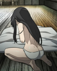 Rule 34 | 1girl, ass, back, barefoot, black hair, butt crack, feet, highres, hyakka ryouran samurai girls, long hair, panties, sanada yukimura (hyakka ryouran), sitting, soles, solo, toes, underwear, white panties