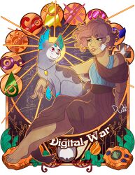 Rule 34 | crests (digimon), digimon, digimon (creature), digivice, heart, leaves, looking at another, original, smile