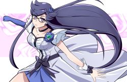 Rule 34 | 1girl, bad id, bad pixiv id, black-framed eyewear, black bow, blue flower, blue rose, bow, brooch, choker, color connection, cosplay, cure moonlight, cure moonlight (cosplay), davi (dokidoki! precure), db (dokidoki! precure), dokidoki! precure, elbow gloves, expressionless, flower, glasses, gloves, gudon (iukhzl), hair flower, hair ornament, heart, heart brooch, heartcatch precure!, jewelry, long hair, magical girl, precure, purple eyes, purple hair, rose, single elbow glove, solo, very long hair, waist bow, wrist cuffs