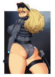 Rule 34 | 1girl, absurdres, alternate costume, alternate hairstyle, artist name, ass, belt pouch, black gloves, blonde hair, blue eyes, breasts, gloves, goggles, goggles on head, grey vest, gun, handgun, highres, holster, huge ass, kolin, large breasts, leotard, lips, long sleeves, muscular, muscular female, nipples, open clothes, open vest, pistol, pouch, r3dstar, skin tight, solo, street fighter, street fighter v, thick thighs, thigh holster, thighs, vest, watch, weapon