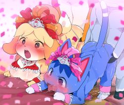 Rule 34 | 2boys, 2girls, ahegao, animal crossing, animal ears, ass, blush, breasts, cat ears, cat girl, cat tail, dagashi (daga2626), dog ears, dog girl, dog tail, doggystyle, feather hair ornament, furry, furry female, furry male, furry with furry, hair ornament, isabelle (animal crossing), multiple boys, multiple girls, nintendo, nipples, open mouth, rosie (animal crossing), sex, sex from behind, tail, thong, tiara, tongue, tongue out
