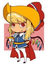 Rule 34 | 1girl, alternate costume, arm behind back, blonde hair, brooch, cape, cavalier hat, cosplay, embodiment of scarlet devil, female focus, flandre scarlet, gloves, hat, jewelry, musketeer, onikobe rin, pantyhose, princess sapphire, rapier, red eyes, ribbon no kishi, side ponytail, smile, solo, sword, touhou, weapon, white gloves, white pantyhose, wings