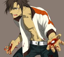Rule 34 | 1boy, angry, blood, brown eyes, brown hair, endou mamoru, guro, inazuma eleven, inazuma eleven (series), male focus, open mouth, simple background, solo, tobacco (tabakokobata)