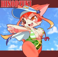 Rule 34 | 1girl, artist request, cat, cat busters, eyepatch, furry, furry female, highres, hinozuki (cat busters), open mouth, red eyes, red hair, solo, swimsuit