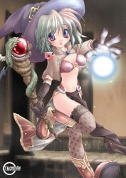 Rule 34 | 1girl, boots, breasts, female focus, green hair, hat, indoors, legs, magic, navel, ragnarok online, solo, staff, tagme