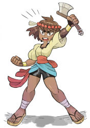 Rule 34 | 1girl, ajna (indivisible), axe, brown eyes, brown hair, highres, indivisible, tagme, weapon
