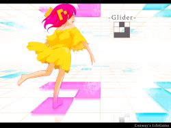 Rule 34 | 1girl, bad id, bad pixiv id, bare shoulders, barefoot, conway&#039;s game of life, dress, feet, full body, hair ornament, kukumu, letterboxed, math, original, personification, pink hair, skirt, soles, solo, standing, standing on one leg, toes, yellow dress, yellow skirt