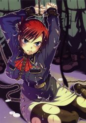 Rule 34 | 1girl, angry, artist request, bdsm, blue eyes, bondage, bound, chain, collar, cum, imminent rape, prisoner, red hair, restrained, short hair, slave, soldier, solo, source request, tagme, torn clothes