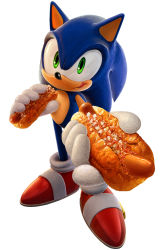 Rule 34 | 1boy, 3d, artist request, chili con carne, chili dog, eating, giving, green eyes, hot dog, licking lips, looking at viewer, male focus, outstretched hand, sega, smile, solo, sonic (series), sonic the hedgehog, tongue, tongue out