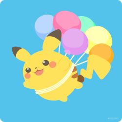 Rule 34 | :3, :d, balloon, blue background, commentary request, creatures (company), floating, flying pikachu, full body, game freak, gen 1 pokemon, hands up, happy, nintendo, no humans, open mouth, pikachu, pokemon, pokemon (creature), rizu (rizunm), simple background, smile, solo, twitter username