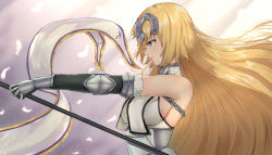 Rule 34 | 1girl, armor, armored dress, bao (s 888), blonde hair, blue eyes, breasts, chain, fate/grand order, fate (series), flag, fur trim, gauntlets, hair between eyes, headpiece, highres, holding, holding flag, jeanne d&#039;arc (fate), jeanne d&#039;arc (ruler) (fate), jeanne d&#039;arc (third ascension) (fate), large breasts, long hair, solo, very long hair
