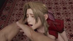 Rule 34 | 1boy, 1girl, 20s, 3d, aerith gainsborough, animated, arm support, blender (medium), bolero jacket, bracelet, breasts, brown hair, carpet, cropped jacket, cum, cum in mouth, deepthroat, erection, eye contact, fellatio, final fantasy, final fantasy vii, final fantasy vii remake, functionally nude, gamingarzia, green eyes, hair ribbon, hand on another&#039;s head, hands on thighs, head grab, hetero, indoors, interior, irrumatio, jacket, jewelry, kneeling, long hair, looking at another, looking at viewer, looking down, looping animation, medium breasts, moaning, nipples, nude, on floor, open mouth, oral, penis, pink ribbon, pov, pumping, red jacket, ribbon, ryona, short sleeves, sidelocks, slapping, solo focus, sound, square enix, standing, swallowing, testicles, tongue, tongue out, uncensored, video, wince