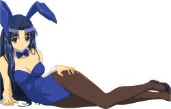 Rule 34 | 00s, 1girl, absurdres, animal ears, asakura ryouko, black pantyhose, blue bow, blue bowtie, blue eyes, blue hair, blue leotard, bow, bowtie, breasts, cleavage, detached collar, fake animal ears, female focus, full body, hand on own hip, high heels, highres, legs together, leotard, long hair, matching hair/eyes, medium breasts, official art, pantyhose, playboy bunny, rabbit ears, shoes, smile, solo, strapless, strapless leotard, suzumiya haruhi no yuuutsu, thick eyebrows, transparent background, vector trace, very long hair, wrist cuffs