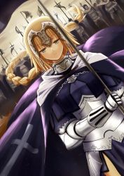 Rule 34 | 1girl, armor, armored dress, army, bible (pixiv), blonde hair, braid, cape, dress, dutch angle, fate/apocrypha, fate/stay night, fate/zero, fate (series), flag, gilles de rais (caster) (fate), headpiece, jeanne d&#039;arc (fate), jeanne d&#039;arc (ruler) (fate), kotera ryou, long hair, purple eyes, soldier