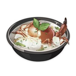 Rule 34 | artist request, bowl, commentary, crab, english commentary, flower, food, food focus, game cg, garnish, genshin impact, leaf, lowres, mint, muted color, no humans, official art, petals, simple background, soup, still life, third-party source, transparent background, white flower