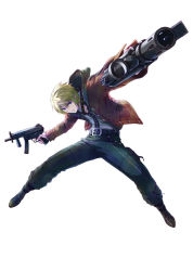 Rule 34 | 1boy, artist request, blonde hair, blue eyes, boots, combat boots, dual wielding, end of eternity, foreshortening, gun, h&amp;k mp5, heckler &amp; koch, holding, hood, hoodie, male focus, official art, open clothes, open hoodie, project x zone, sega, solo, submachine gun, tri-ace, weapon, zephyr (end of eternity)