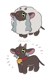 Rule 34 | :&lt;, :d, before and after, black eyes, closed mouth, commentary request, creatures (company), game freak, gen 8 pokemon, looking up, nintendo, no humans, open mouth, pokemon, pokemon (creature), shaved body, sheep, smile, standing, taiga (klm1511), twitter username, wooloo