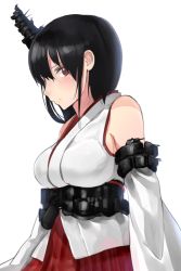 Rule 34 | 10s, 1girl, bad id, bad twitter id, bare shoulders, black hair, breasts, detached sleeves, from side, fujibejifu, hair ornament, kantai collection, large breasts, nontraditional miko, red eyes, short hair, simple background, solo, upper body, white background, yamashiro (kancolle)