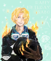 Rule 34 | 1boy, blonde hair, fire, hat, highres, male focus, one piece, sabo (one piece), solo