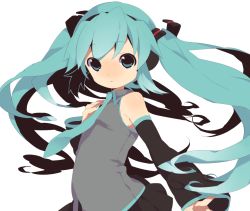 Rule 34 | 1girl, aqua eyes, aqua hair, detached sleeves, female focus, hatsune miku, headphones, long hair, necktie, pipetto, simple background, solo, twintails, vocaloid, white background