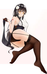 Rule 34 | 1girl, absurdres, ass, azuma (azur lane), azuma (soft voice of spring) (azur lane), azur lane, bare shoulders, black gloves, black hair, black thighhighs, blush, breasts, china dress, chinese clothes, cl (summer sama), closed mouth, dress, feet, flower, garter straps, gloves, hair between eyes, hair flower, hair ornament, highres, large breasts, legs, lifting own clothes, long hair, looking at viewer, simple background, solo, thighhighs, very long hair, white background, white flower