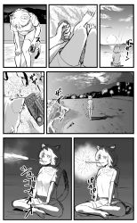 Rule 34 | 1girl, absurdres, animal ears, barefoot, beach, beer can, can, cat ears, cat girl, cat tail, closed mouth, comic, commentary, drink can, ear piercing, firecrackers, fireworks, greyscale, highres, holding, holding can, indian style, leaning forward, monochrome, mouth hold, night, original, outdoors, piercing, shirt, short hair, short sleeves, shorts, silent comic, sitting, smile, smoking, sparkler, standing, sunset, t-shirt, tail, translated, walking, yani neko