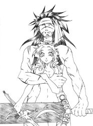 Rule 34 | 00s, 1990s (style), couple, dissidia 012 final fantasy, dissidia final fantasy, final fantasy, final fantasy vi, final fantasy x, jecht, long hair, monochrome, muscular, nude, ponytail, scar, sketch, tattoo, tina branford