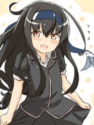 Rule 34 | 10s, 1girl, :d, bad id, bad pixiv id, black hair, brown eyes, engiyoshi, hairband, hatsushimo (kancolle), hatsushimo kai ni (kancolle), kantai collection, long hair, looking at viewer, open mouth, school uniform, smile, solo