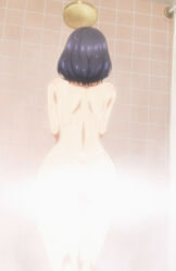 1girl absurdres anime_screenshot ass back bathing bathroom black_hair completely_nude from_behind highres huge_ass medium_hair nageki_no_bourei_wa_intaishitai nude shoulder_blades steam stitched thick_thighs thighs third-party_edit tino_shade wet wide_hips