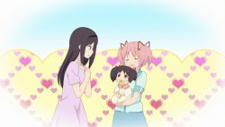 Rule 34 | 2girls, 3girls, akemi homura, baby, bad id, bad twitter id, black hair, blush, carrying, child carry, company connection, family, female focus, gobou 1000, hairband, if they mated, kaname madoka, long hair, mahou shoujo madoka magica, mahou shoujo madoka magica (anime), mother and daughter, multiple girls, parody, sakura trick, short hair, smile, twintails, yuri