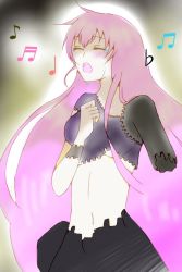 Rule 34 | 1girl, crying, gears, long hair, mechanical parts, megurine luka, music, musical note, pink hair, singing, solo, vocaloid, wander last (vocaloid)