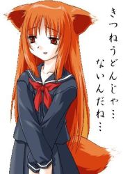 Rule 34 | animal ears, fox ears, fox tail, hana, hana (ukagaka), lowres, pleated skirt, red hair, school uniform, serafuku, skirt, solo, tail, ukagaka