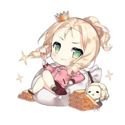Rule 34 | 2girls, :d, artist request, blonde hair, blush, blush stickers, brown dress, chibi, crossed legs, crown, cup, curly hair, dress, drinking glass, fairy (girls&#039; frontline), full body, girls&#039; frontline, gold bar, golden fairy (girls&#039; frontline), green eyes, grin, holding, holding money, jacket, long sleeves, looking at viewer, lying, mini crown, money, money bag, multiple girls, no socks, official art, open mouth, parted bangs, pink jacket, pleated skirt, ponytail, raised eyebrow, red skirt, rich, short hair, simple background, skirt, slippers, slit pupils, smile, sparkle, third-party source, transparent background, white bag, wine glass, zipper