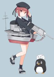 Rule 34 | 10s, 1girl, absurdres, aqua background, bad id, bad pixiv id, blue dress, blue socks, blunt bangs, brown eyes, brown hair, dress, failure penguin, finger on trigger, full body, head tilt, highres, kantai collection, kneehighs, leg up, looking at viewer, machinery, miss cloud, neckerchief, sailor collar, sailor dress, salute, seedflare, short hair, simple background, socks, standing, z3 max schultz (kancolle)