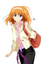 Rule 34 | 00s, bag, blue eyes, casual, fuyou kaede, hairband, highres, aged up, orange hair, shuffle!, solo, transparent background, vector trace