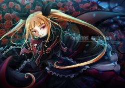 Rule 34 | 1girl, absurdres, arc system works, blazblue, blonde hair, flower, frills, gii, gothic lolita, highres, hug, lolita fashion, long hair, looking back, md5 mismatch, murasaki-hoshi, rachel alucard, red eyes, resized, resolution mismatch, ribbon, rose, solo, source smaller, twintails, upscaled, vampire, wings