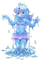 Rule 34 | 1girl, blue hair, blue skin, breasts, colored skin, forehead jewel, full body, hayasit, highres, long hair, monster girl, navel, original, red eyes, see-through, skirt, slime girl, small breasts, smile, solo, transparent background, wars-ma