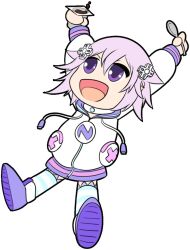 Rule 34 | 1girl, artist request, choker, d-pad, d-pad hair ornament, food, hair ornament, matching hair/eyes, neptune (neptunia), neptune (series), open mouth, parka, pudding, purple eyes, purple hair, short hair, simple background, spoon, white background