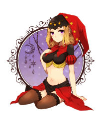 Rule 34 | 1girl, bad id, bad pixiv id, blonde hair, breasts, chain, crop top, hood, io (polastar62), long hair, midriff, navel, odin sphere, purple eyes, solo, striped clothes, striped thighhighs, thighhighs, velvet (odin sphere)