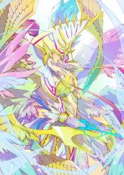 Rule 34 | angewomon, angewomon x-antibody, arrow (projectile), bow (weapon), covered eyes, digimon, energy arrow, highres, holy ring, weapon, wings