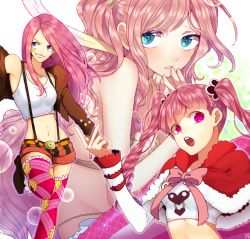 Rule 34 | 3girls, :o, bikini, bikini top only, blue eyes, blush, breasts, capelet, cleavage, curry gohan, drill hair, giant, giantess, hair ornament, hair ribbon, hairclip, hand to own mouth, jacket, jewelry bonney, long hair, mermaid, midriff, monster girl, multiple girls, one piece, open clothes, open jacket, perona, pink hair, red eyes, ribbon, shirahoshi, short shorts, shorts, suspenders, swimsuit, tank top, thighhighs, trait connection, twin drills, twintails